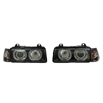 Φανάρια εμπρός Bmw E36 (1991-2000) 4d sedan angel eyes - μαύρα , χωρίς λάμπες (Η7) - σετ 2τμχ.