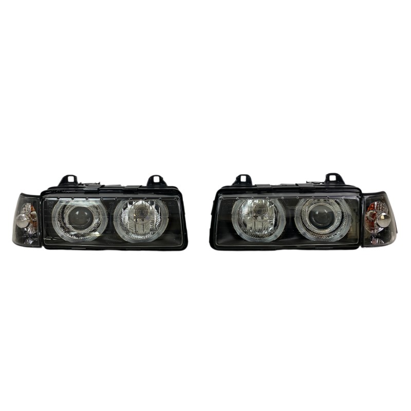 Φανάρια εμπρός Bmw E36 (1991-2000) 4d sedan angel eyes - μαύρα , χωρίς λάμπες (Η7) - σετ 2τμχ.