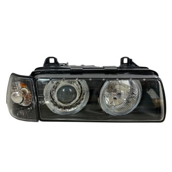 Φανάρια εμπρός Bmw E36 (1991-2000) 4d sedan angel eyes - μαύρα , χωρίς λάμπες (Η7) - σετ 2τμχ.