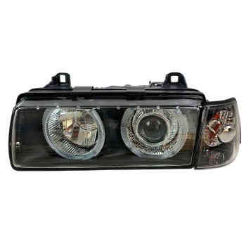 Φανάρια εμπρός Bmw E36 (1991-2000) 4d sedan angel eyes - μαύρα , χωρίς λάμπες (Η7) - σετ 2τμχ.