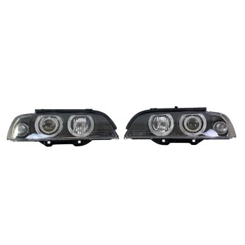 Φανάρια εμπρός BMW E39 (1995-2003) angel eyes - μαύρα , με λάμπες (Η7) - σετ 2τμχ.