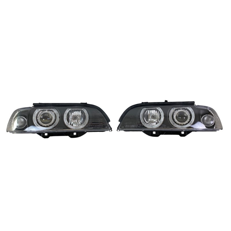 Φανάρια εμπρός BMW E39 (1995-2003) angel eyes - μαύρα , με λάμπες (Η7) - σετ 2τμχ.