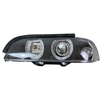 Φανάρια εμπρός BMW E39 (1995-2003) angel eyes - μαύρα , με λάμπες (Η7) - σετ 2τμχ.