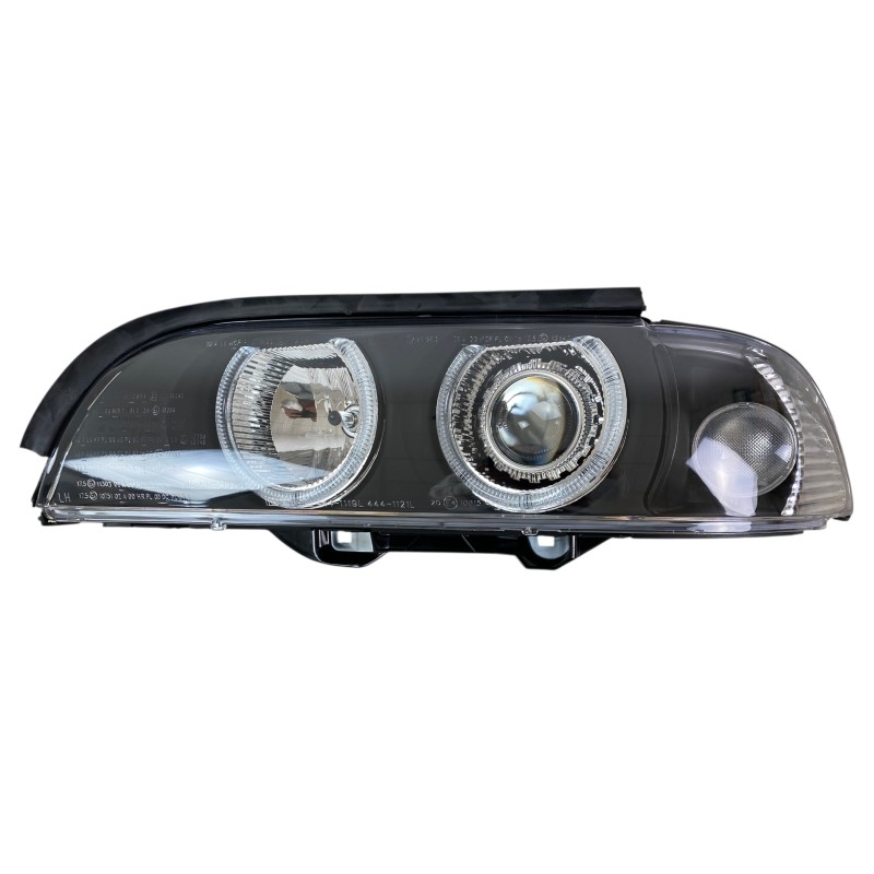 Φανάρια εμπρός BMW E39 (1995-2003) angel eyes - μαύρα , με λάμπες (Η7) - σετ 2τμχ.