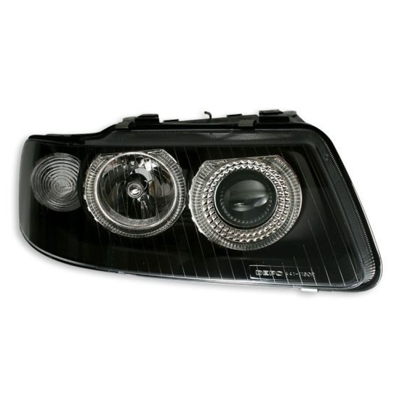 Φανάρια εμπρός Audi A3 (2000-2003) angel eyes - μαύρα , χωρίς λάμπες (Η7) - σετ 2τμχ.