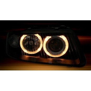 Φανάρια εμπρός Audi A3 (2000-2003) angel eyes - μαύρα , χωρίς λάμπες (Η7) - σετ 2τμχ.
