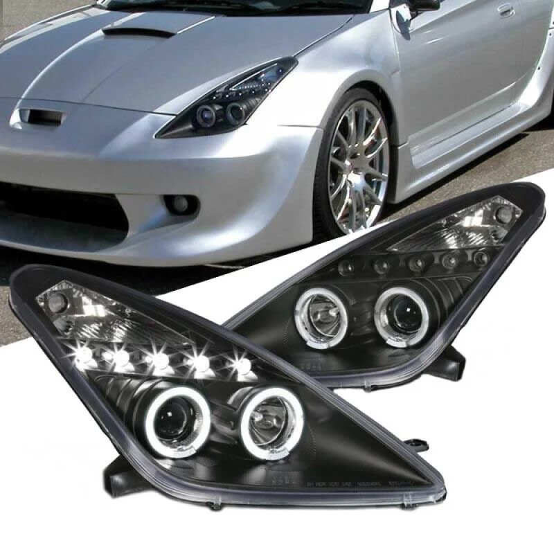 Φανάρια εμπρός Toyota Celica T230 (1999-2005) angel eyes - μαύρα , με λάμπες (Η1) - σετ 2τμχ.