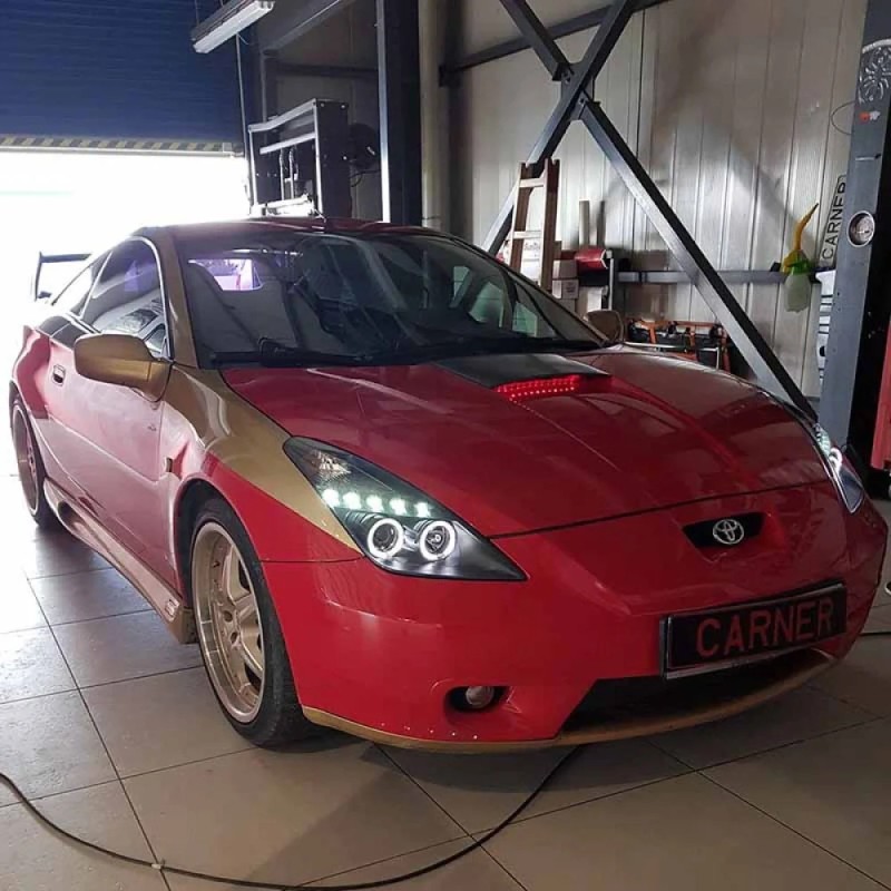 Φανάρια εμπρός Toyota Celica T230 (1999-2005) angel eyes - μαύρα , με λάμπες (Η1) - σετ 2τμχ.