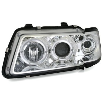 Φανάρια εμπρός Audi A3 (1996-2000) angel eyes - χρωμίου , με λάμπες (Η1) - σετ 2τμχ.