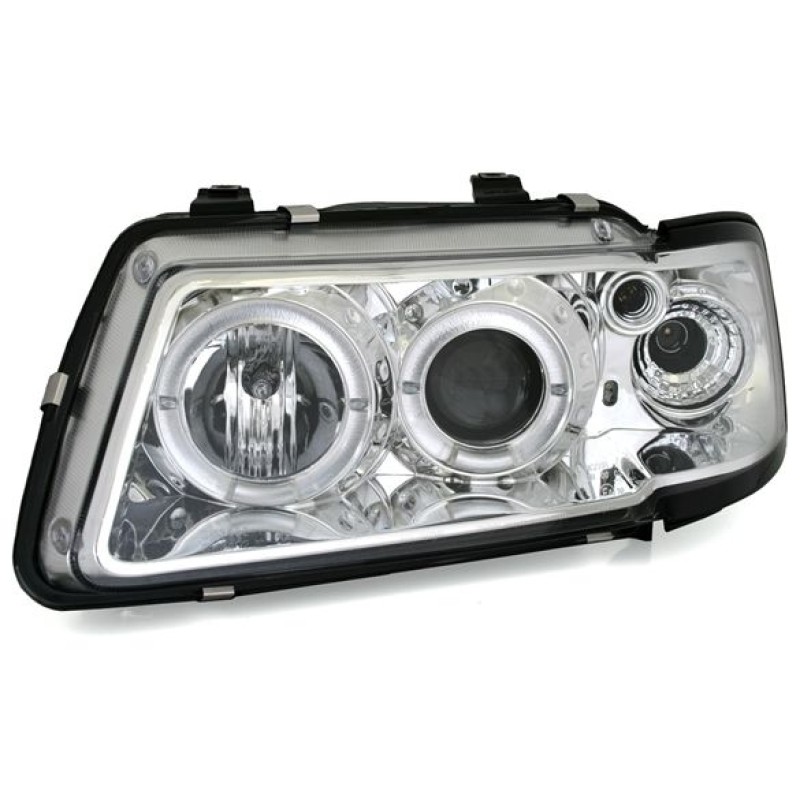 Φανάρια εμπρός Audi A3 (1996-2000) angel eyes - χρωμίου , με λάμπες (Η1) - σετ 2τμχ.