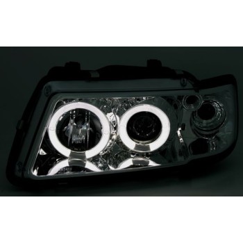 Φανάρια εμπρός Audi A3 (1996-2000) angel eyes - χρωμίου , με λάμπες (Η1) - σετ 2τμχ.