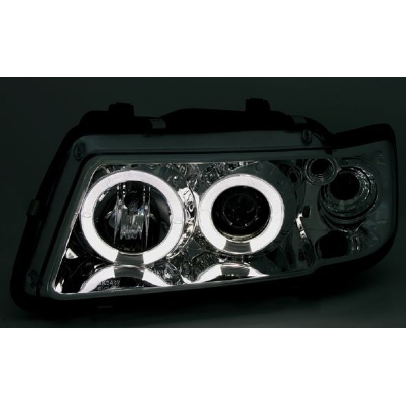 Φανάρια εμπρός Audi A3 (1996-2000) angel eyes - χρωμίου , με λάμπες (Η1) - σετ 2τμχ.