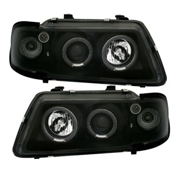 Φανάρια εμπρός Audi A3 (1996-2000) angel eyes - μαύρα , με λάμπες (Η1) - σετ 2τμχ.