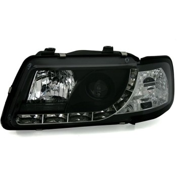 Φανάρια εμπρός Audi A3 (1996-2000) led - μαύρα , με λάμπες (Η1) - σετ 2τμχ.