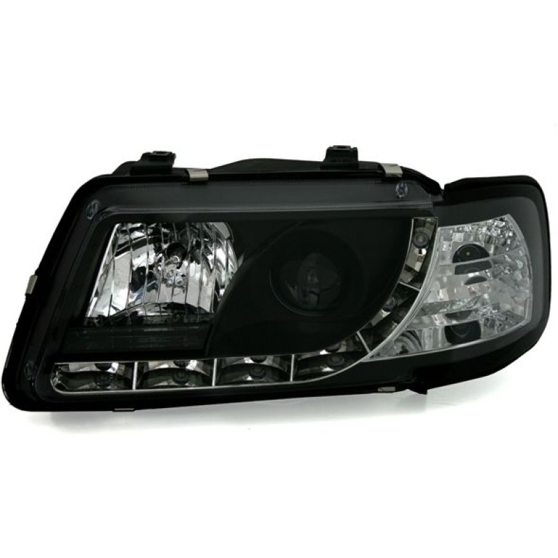 Φανάρια εμπρός Audi A3 (1996-2000) led - μαύρα , με λάμπες (Η1) - σετ 2τμχ.