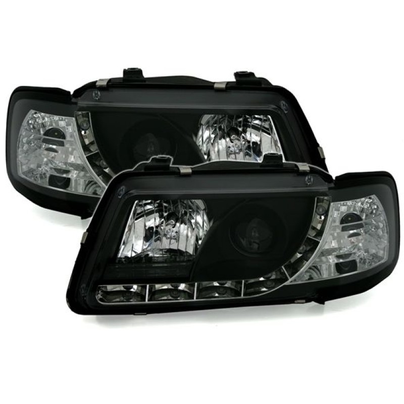 Φανάρια εμπρός Audi A3 (1996-2000) led - μαύρα , με λάμπες (Η1) - σετ 2τμχ.
