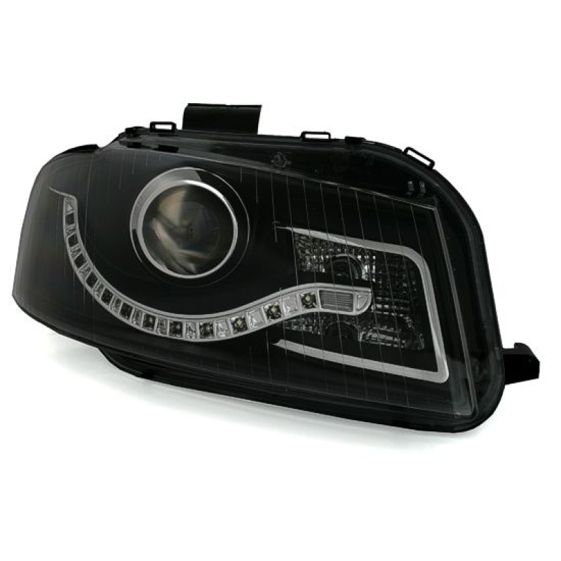 Φανάρια εμπρός Audi A3 (2003-2008) led Dayline - μαύρα , με λάμπες (Η9) - σετ 2τμχ.