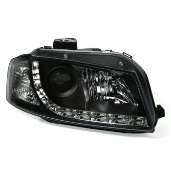 Φανάρια εμπρός Audi A3 (2003-2008) led - μαύρα , με λάμπες (H7/Η1) - σετ 2τμχ.