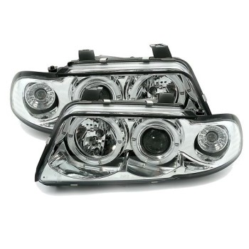 Φανάρια εμπρός Audi A4 (1995-1998) angel eyes - chrome , με λάμπες (Η1) - σετ 2τμχ.