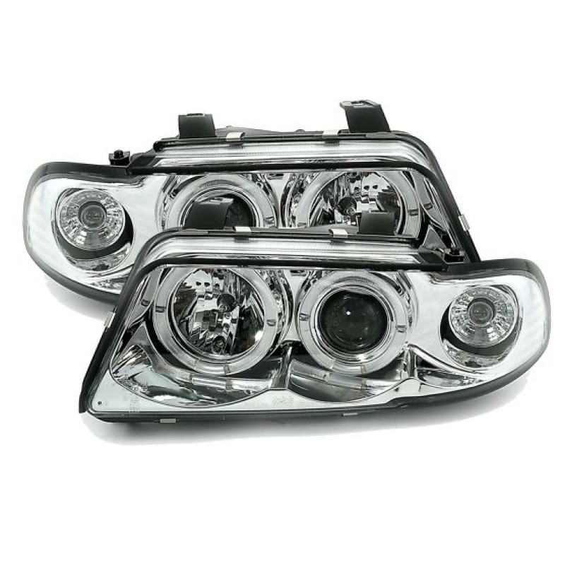 Φανάρια εμπρός Audi A4 (1995-1998) angel eyes - chrome , με λάμπες (Η1) - σετ 2τμχ.