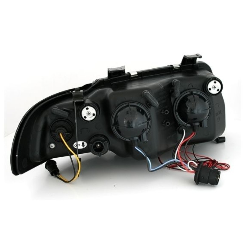 Φανάρια εμπρός Audi A4 (1995-1998) angel eyes -μαύρα , με λάμπες (Η1) - σετ 2τμχ.