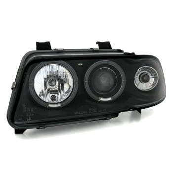 Φανάρια εμπρός Audi A4 (1995-1998) angel eyes -μαύρα , με λάμπες (Η1) - σετ 2τμχ.