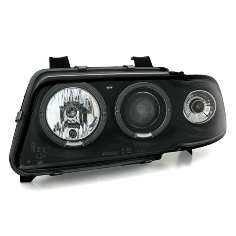 Φανάρια εμπρός Audi A4 (1995-1998) angel eyes -μαύρα , με λάμπες (Η1) - σετ 2τμχ.