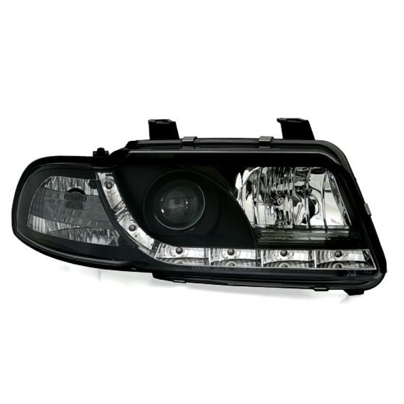 Φανάρια εμπρός Audi A4 (1995-1998) led Dayline - μαύρα , με λάμπες (Η1) - σετ 2τμχ.