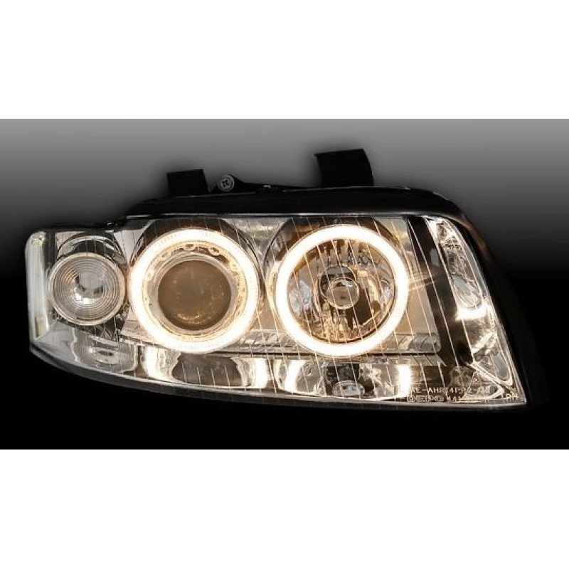 Φανάρια εμπρός Audi A4 (2001-2004) angel eyes - chrome , χωρίς λάμπες (Η7) - σετ 2τμχ.