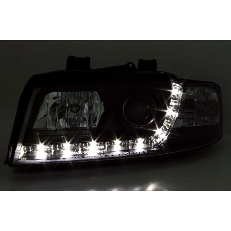 Φανάρια εμπρός Audi A4 (2001-2004) led - μαύρο , με λάμπες (Η1) - σετ 2τμχ.