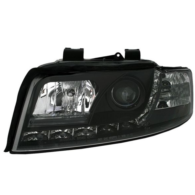 Φανάρια εμπρός Audi A4 (2001-2004) led - μαύρο , με λάμπες (Η1) - σετ 2τμχ.