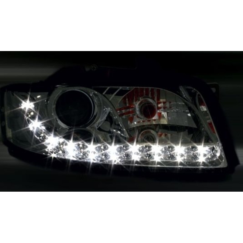 Φανάρια εμπρός Audi A4 (2001-2004) led Dayline - chrome , χωρίς λάμπες (Η7) - σετ 2τμχ.