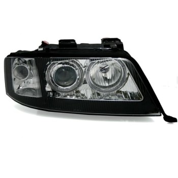 Φανάρια εμπρός Audi A6 (1997-2001) / Allroad 1999-2005 angel eyes - μαύρα , με λάμπες (Η7) - σετ 2τμχ.
