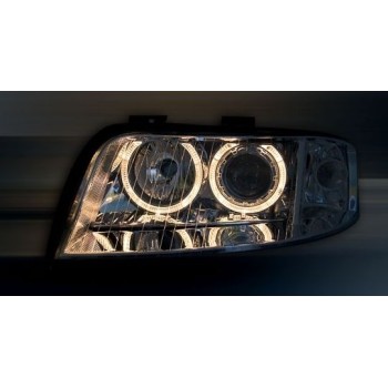 Φανάρια εμπρός Audi A6 (1997-2001) / Allroad 1999-2005 angel eyes - chrome , χωρίς λάμπες (Η7) - σετ 2τμχ.