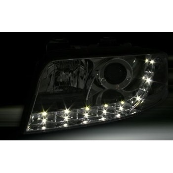 Φανάρια εμπρός Audi A6 με φώτα ημέρας (1997-2001) led / Allroad 1999-2005 - chrome , με λάμπες (Η1) - σετ 2τμχ.