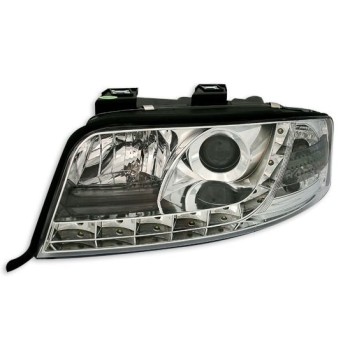 Φανάρια εμπρός Audi A6 με φώτα ημέρας (1997-2001) led / Allroad 1999-2005 - chrome , με λάμπες (Η1) - σετ 2τμχ.