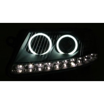 Φανάρια εμπρός led Dayline Audi A6 (2004-2008) angel eyes - μαύρα , με λάμπες (Η1) - σετ 2τμχ. Φανάρια εμπρός led Dayline Audi A6 (2004-2008) angel eyes - μαύρα , με λάμπες (Η1) - σετ 2τμχ.