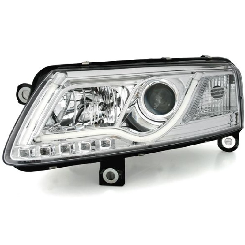 Φανάρια εμπρός Audi A6 4F (2004-2008) led lightbar - chrome , με λάμπες (Η1) - σετ 2τμχ.