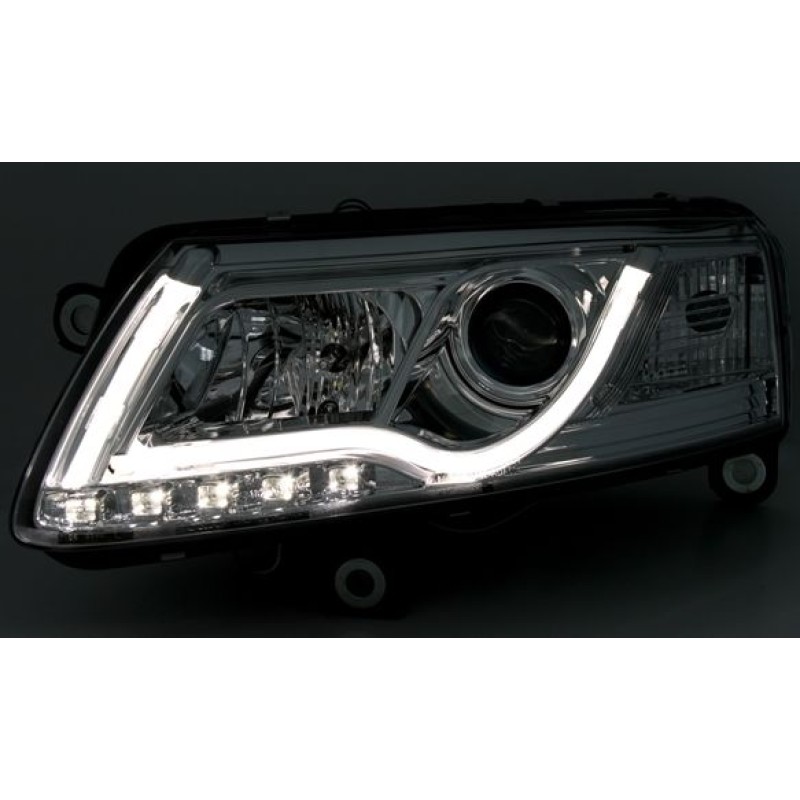 Φανάρια εμπρός Audi A6 4F (2004-2008) led lightbar - chrome , με λάμπες (Η1) - σετ 2τμχ.