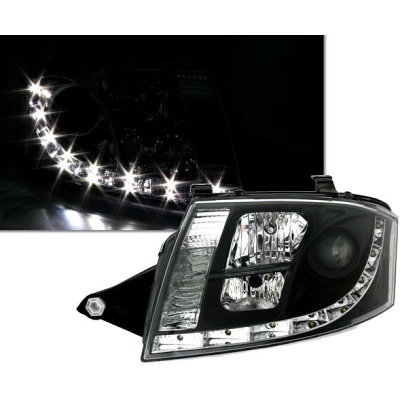 Φανάρια εμπρός Audi TT (1998-2005) led Dayline - μαύρα , με λάμπες (Η1) - σετ 2τμχ.