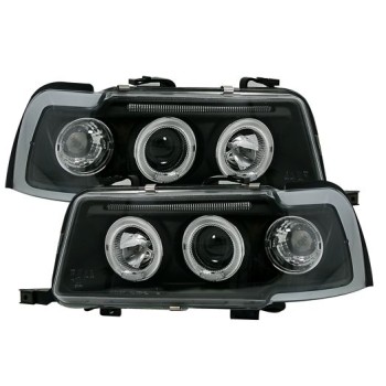 Φανάρια εμπρός Audi 80 B4 (1991-1996) angel eyes - μαύρα , με λάμπες (Η1) - σετ 2τμχ.