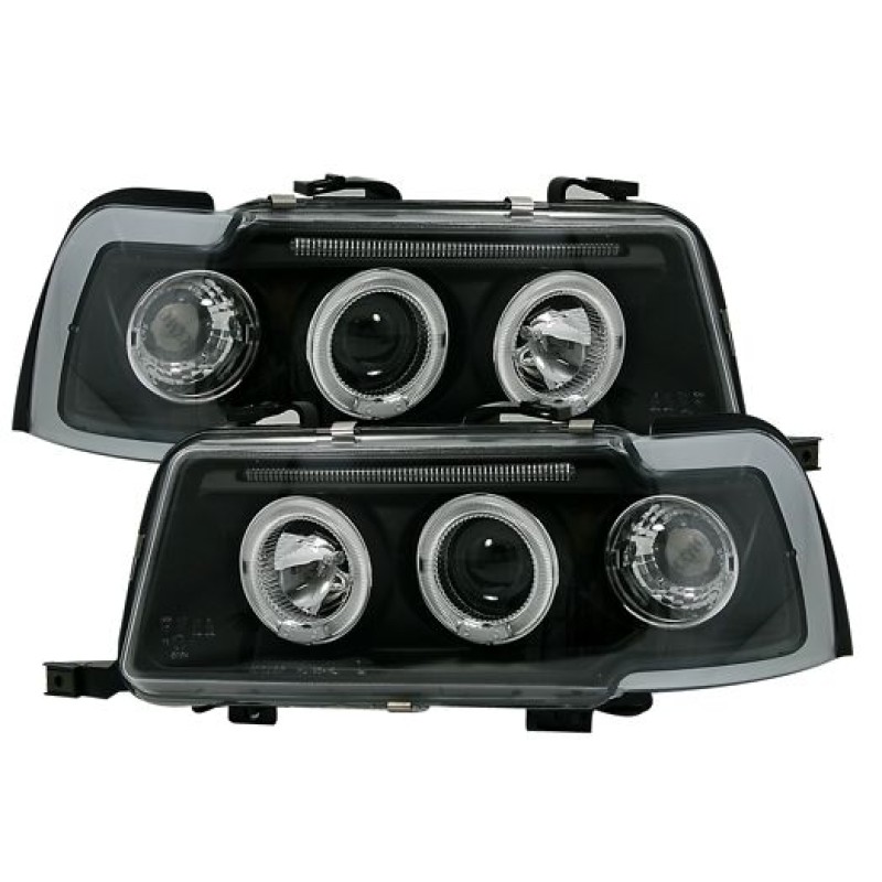 Φανάρια εμπρός Audi 80 B4 (1991-1996) angel eyes - μαύρα , με λάμπες (Η1) - σετ 2τμχ.