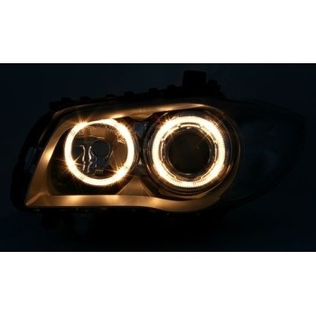 Φανάρια εμπρός BMW E87 (2004-2011) angel eyes - chrome , χωρίς λάμπες (Η7) - σετ 2τμχ.
