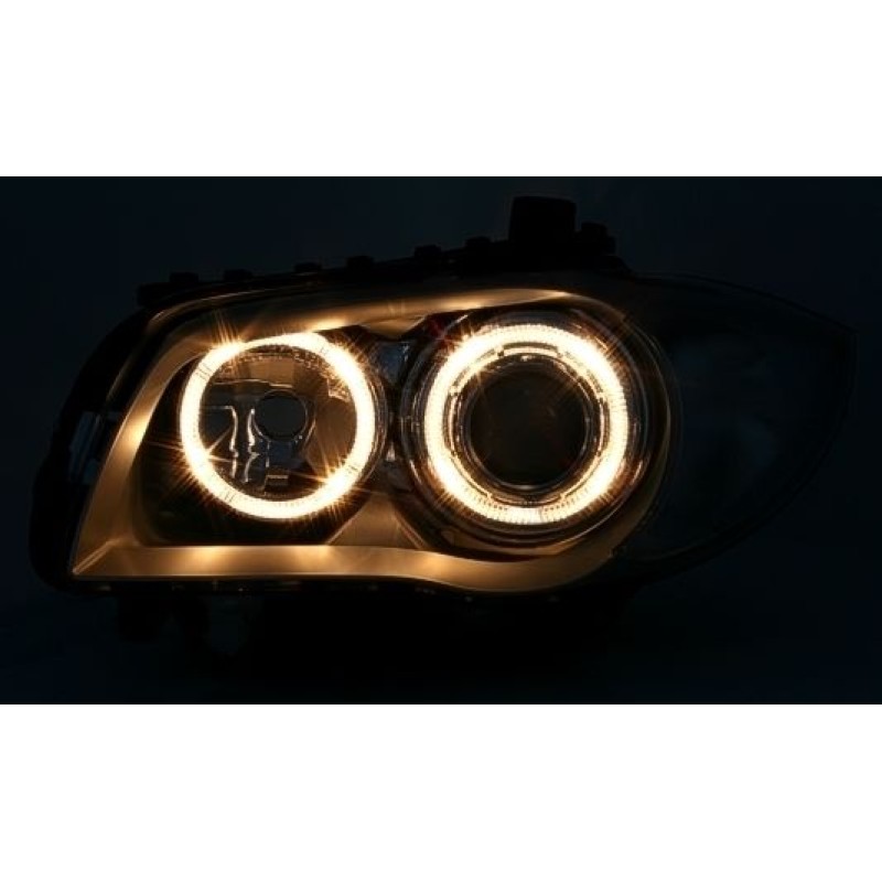 Φανάρια εμπρός BMW E87 (2004-2011) angel eyes - chrome , χωρίς λάμπες (Η7) - σετ 2τμχ.