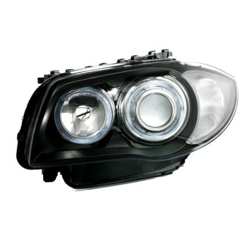 Φανάρια εμπρός BMW E87 / E81 / E82 (2004-2011) angel eyes - μαύρα , χωρίς λάμπες (Η7) - σετ 2τμχ.