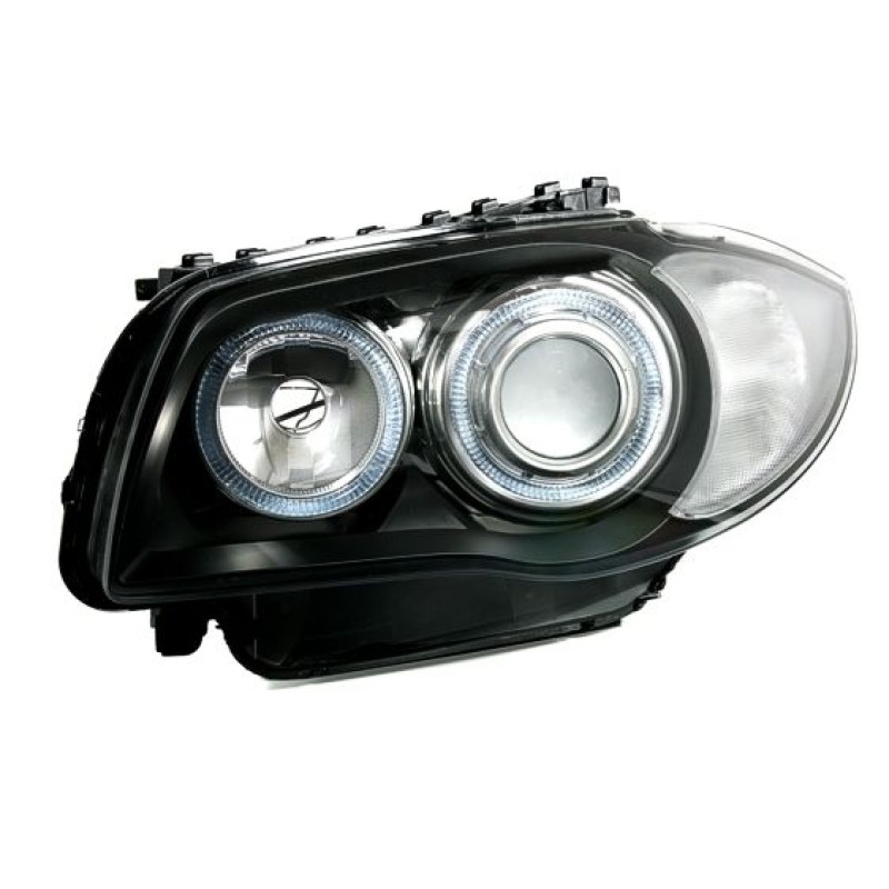 Φανάρια εμπρός BMW E87 / E81 / E82 (2004-2011) angel eyes - μαύρα , χωρίς λάμπες (Η7) - σετ 2τμχ.