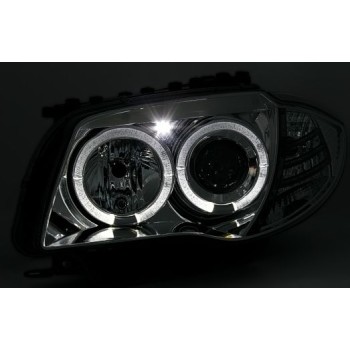 Φανάρια εμπρός BMW E87/Ε81 (2004-2011) angel eyes - chrome , με λάμπες (Η1) - σετ 2τμχ.