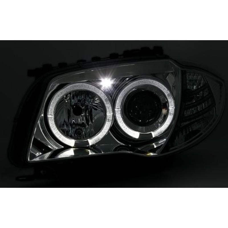 Φανάρια εμπρός BMW E87/Ε81 (2004-2011) angel eyes - chrome , με λάμπες (Η1) - σετ 2τμχ.