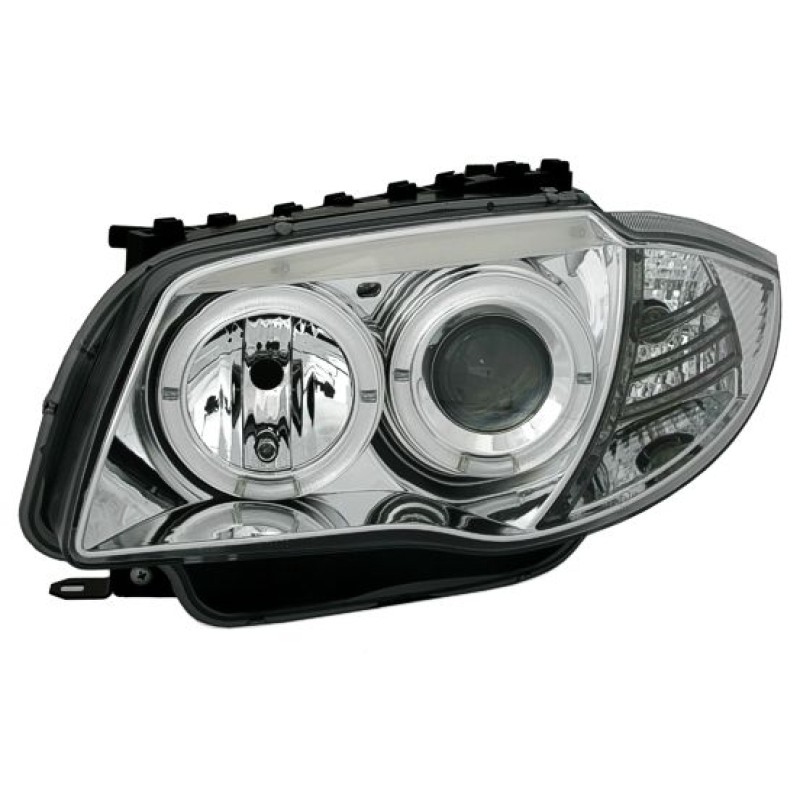 Φανάρια εμπρός BMW E87/Ε81 (2004-2011) angel eyes - chrome , με λάμπες (Η1) - σετ 2τμχ.