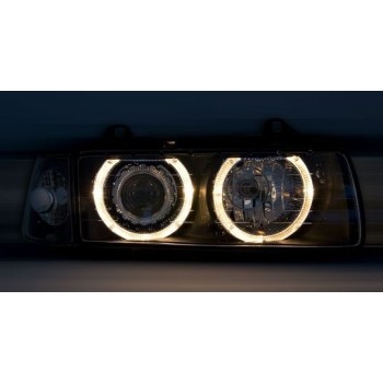 Φανάρια εμπρός Bmw E36 (1991-2000) 4d sedan angel eyes - μαύρα , χωρίς λάμπες (Η7) - σετ 2τμχ.